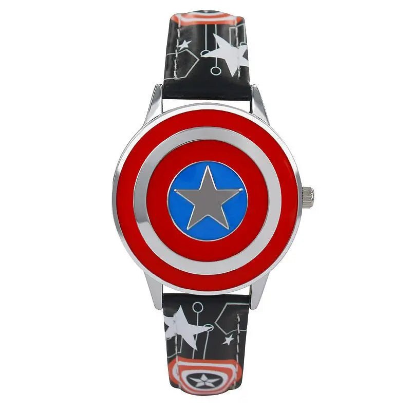 Dětské hodinky Avengers Captain America – černý řemínek s hvězdami