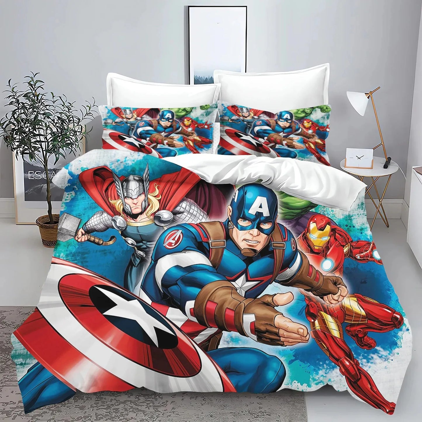 Husă de pilotă Avengers – Bandă desenată pe fundal albastru cu stropi