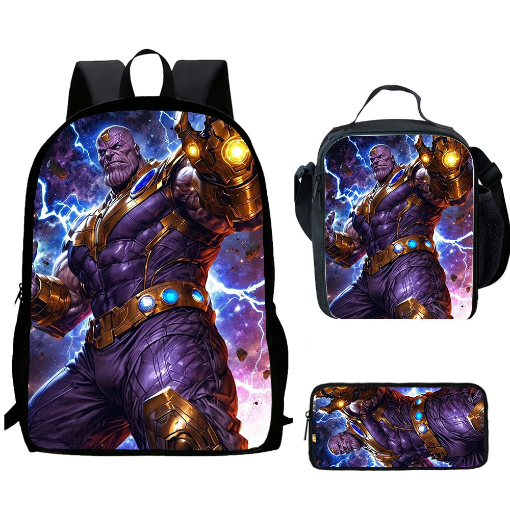Mochila Thanos Relâmpagos de 3 peças - Punho erguido, conjunto escolar infantil