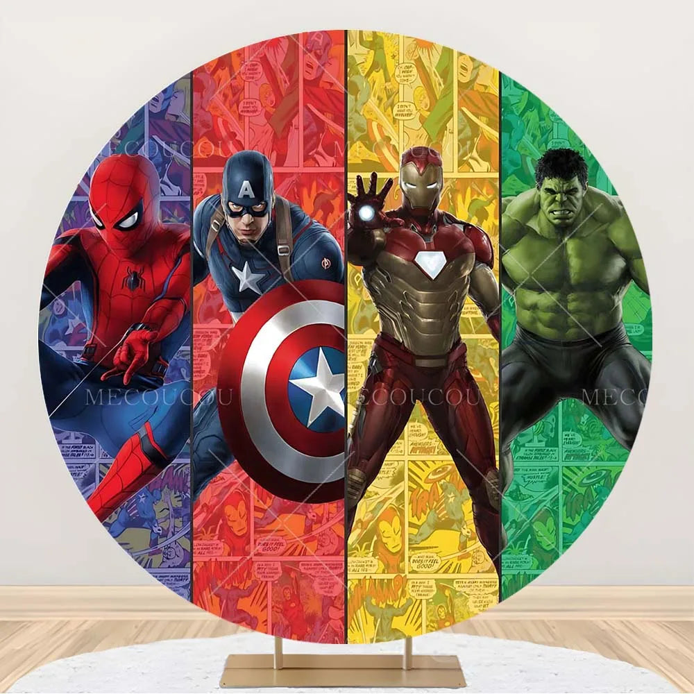 Fundal rotund Avengers - Decor pentru aniversare, cu grup de eroi
