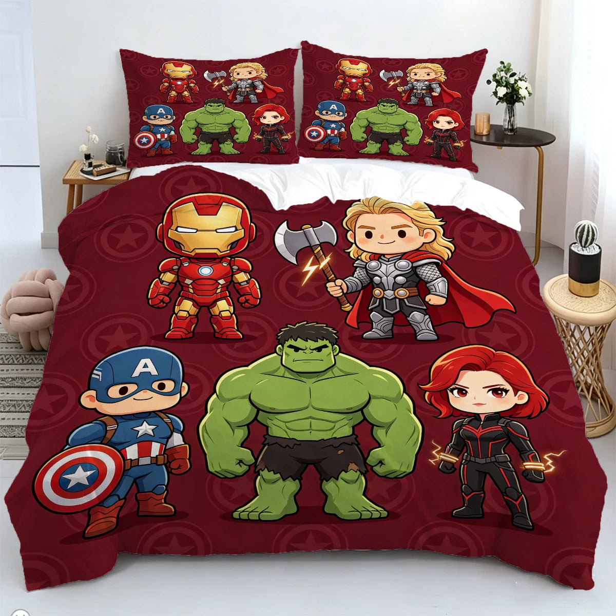 Husă de pilotă Chibi Avengers - fundal bordo