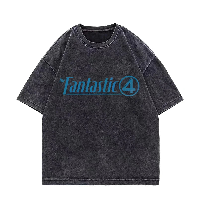 T-shirt The Fantastic 4 – urtvättad svart med teammotiv, oversize