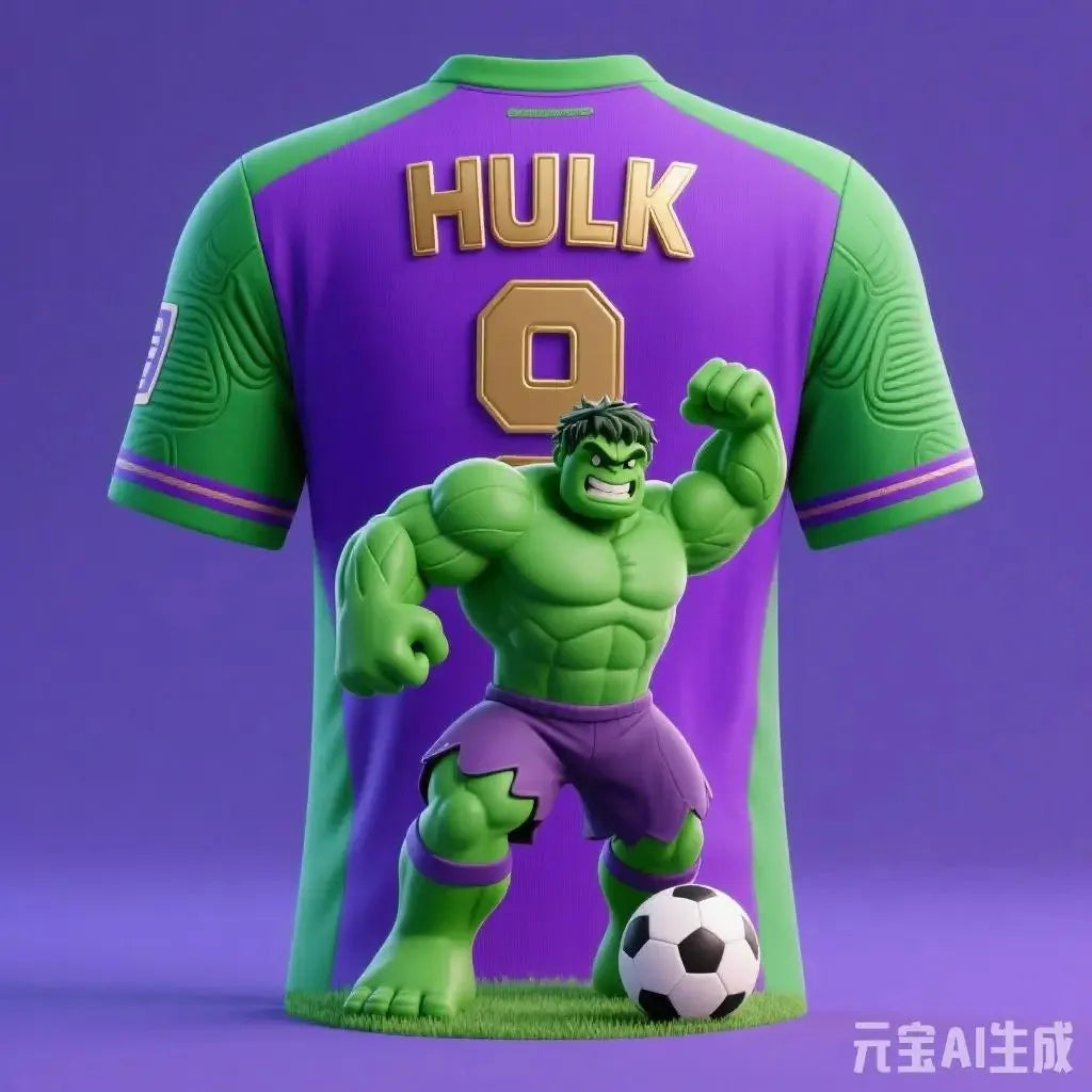 Fotbalový dres Avengers Hulk – fialové pozadí se zdviženou pěstí, č. 9