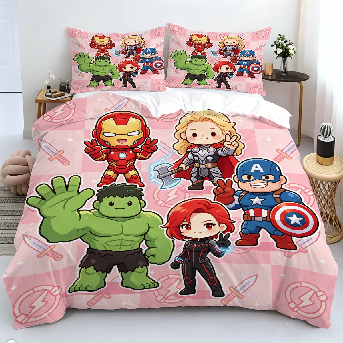 Husă de pilotă Chibi Avengers - fundal roz