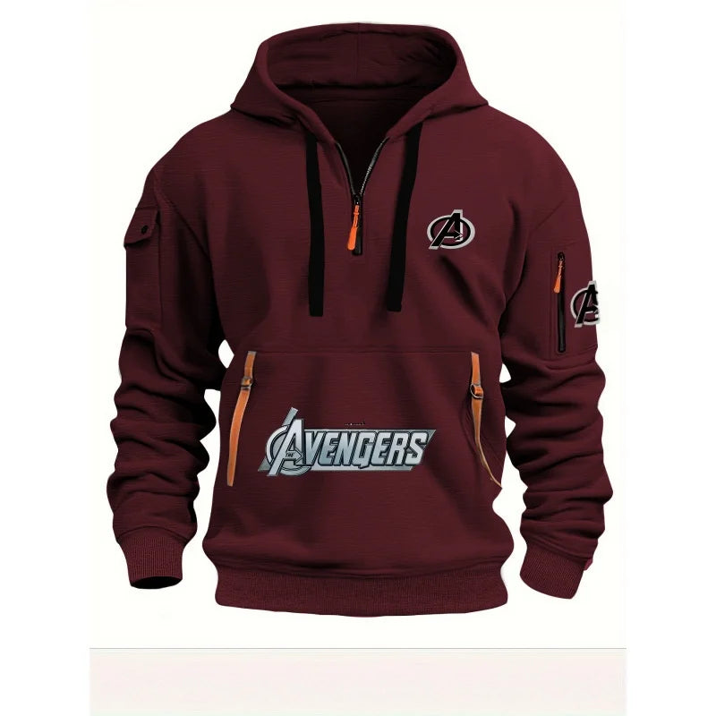 Avengers Half-Zip Hoodie Men's - Multi-Pocket Black Yellow