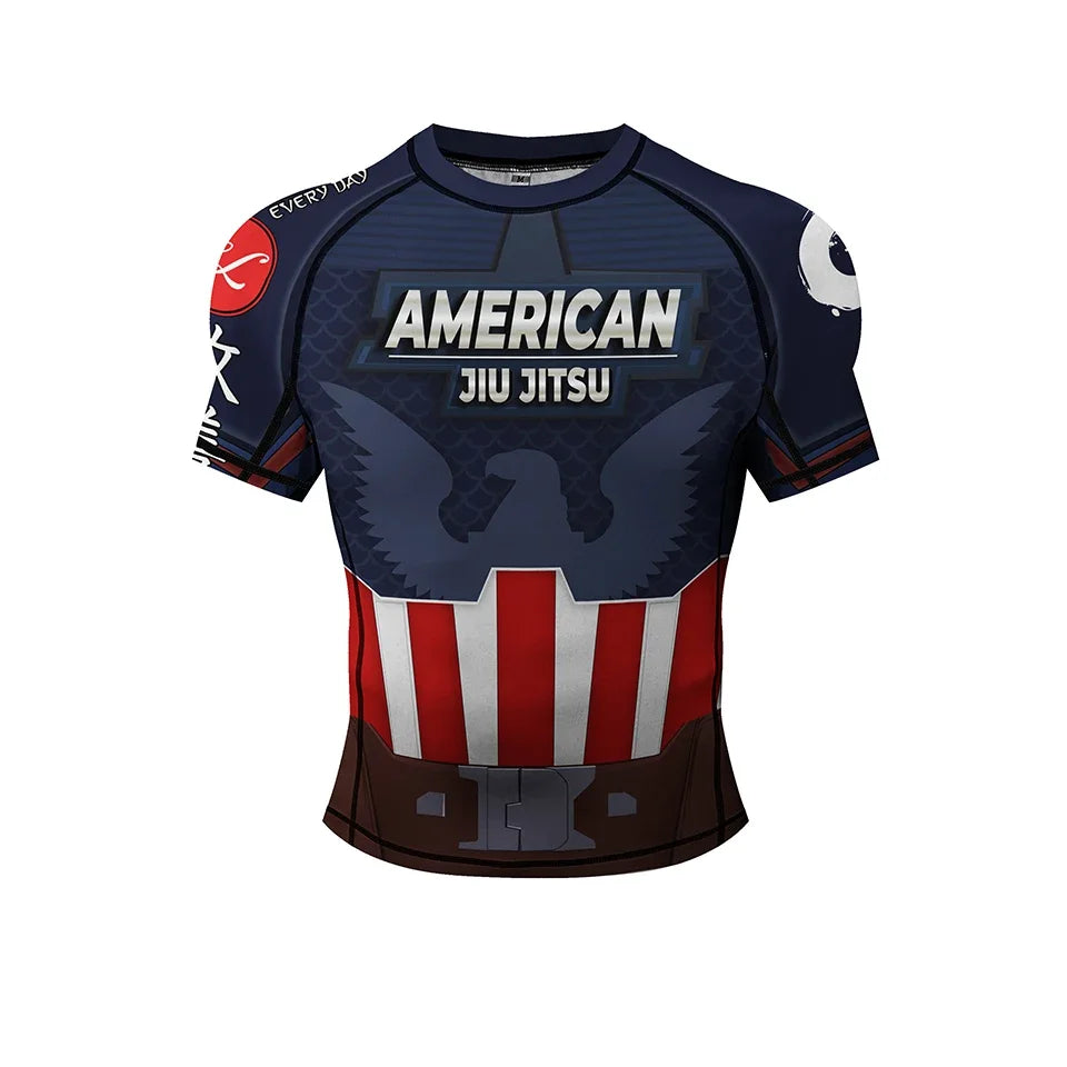 Captain America-jiu-jitsu-T-shirt – korte ærmer med skjold og ørn