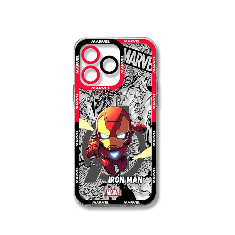 Oppo-skal Iron Man – Marvel-chibi med röd serietidningsbakgrund