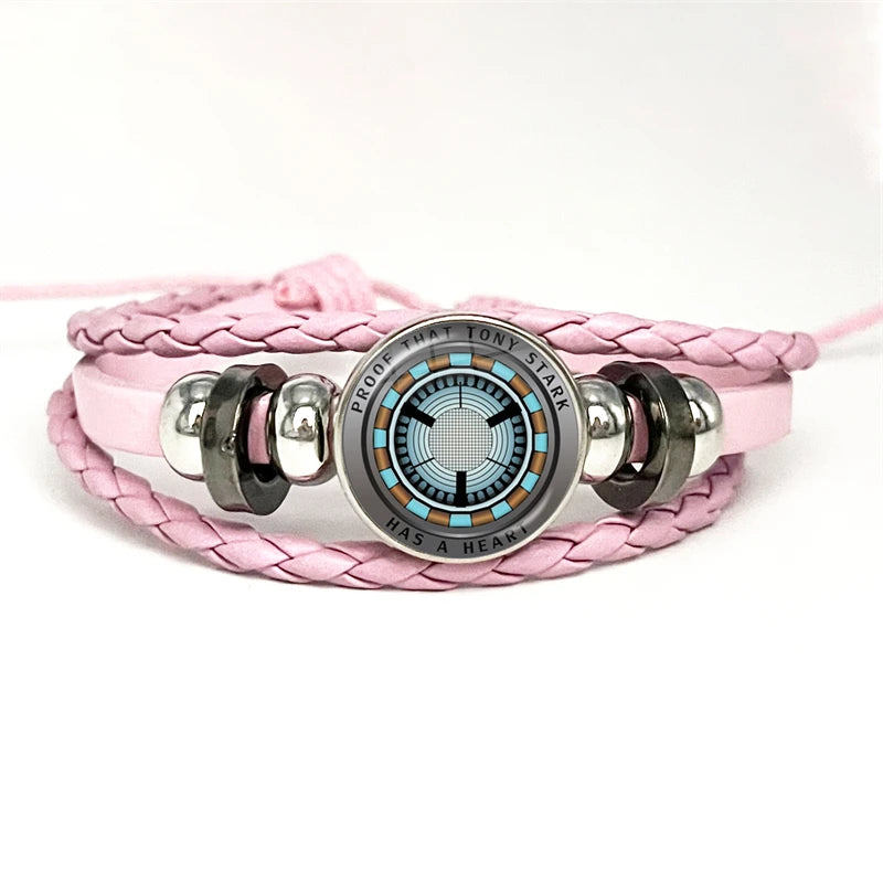 Tony Stark Arc Reactor Leather Bracelet - Pink Blue-White Gradient