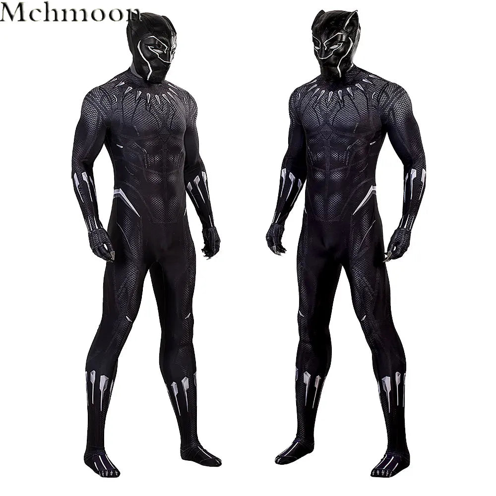 Black Panther T'Challa jelmez – fekete hálós kezeslábas ezüst karmokkal és maszkkal