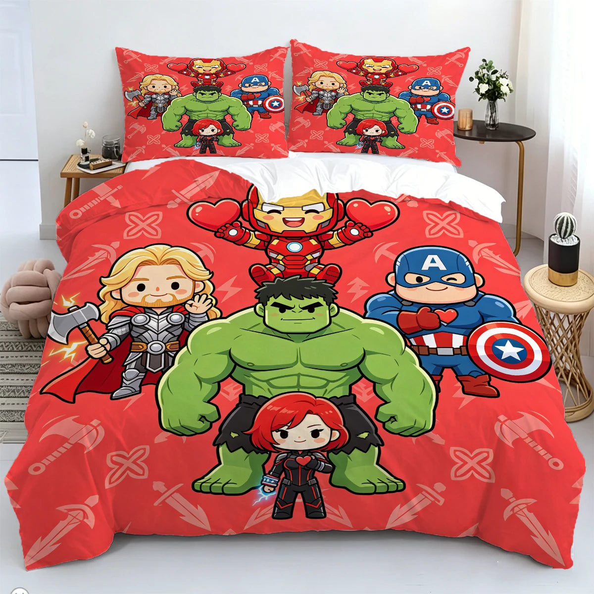 Husă de pilotă Avengers Chibi – Fundal roșu