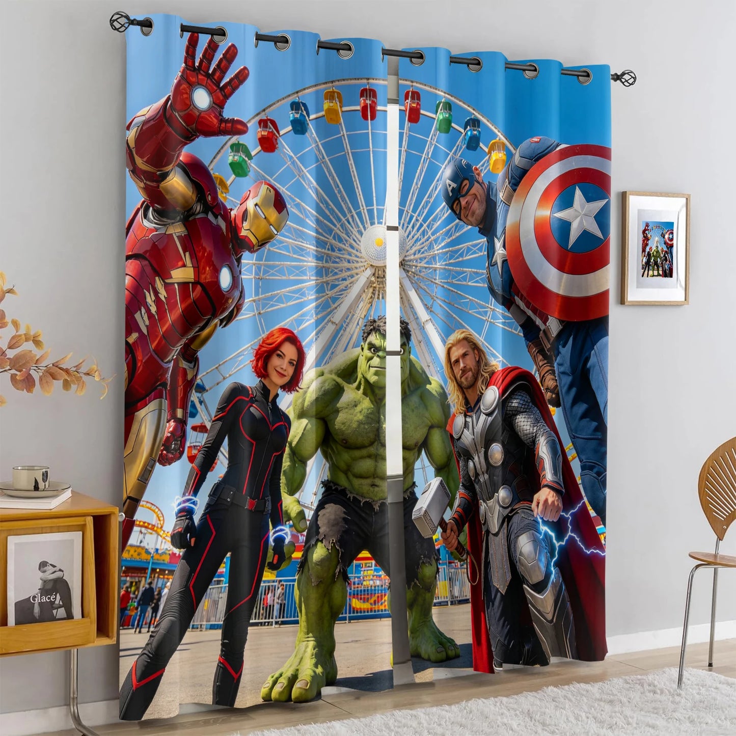 Perdele Avengers Superhero - Opacizante albastre cu echipa