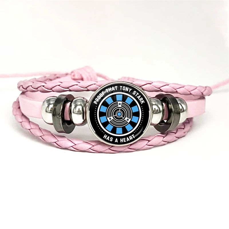 Tony Stark Arc Reactor Leather Bracelet - Pink Black-Blue Stripes
