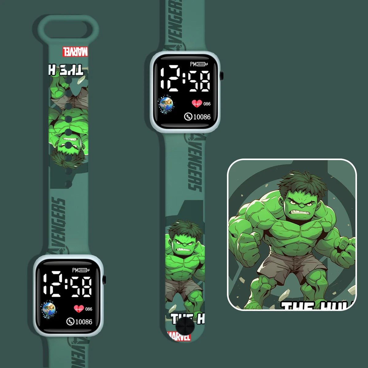Ceas LED pentru copii Hulk – verde închis