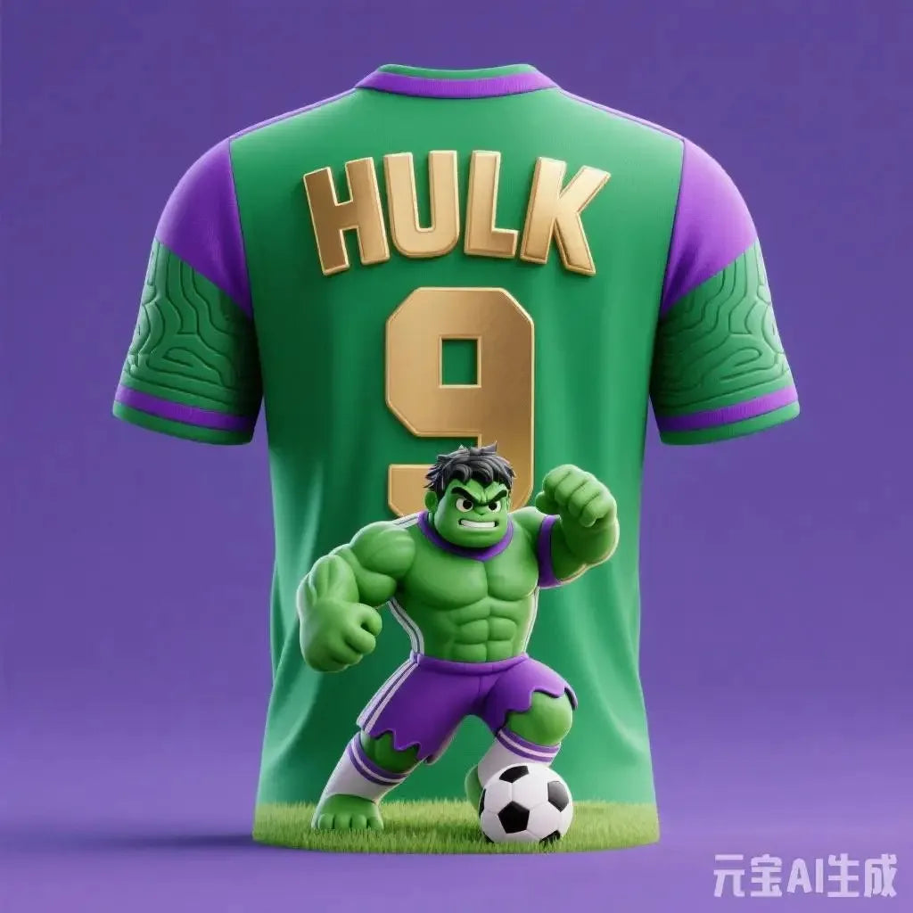 Tricou de fotbal Avengers Hulk – fundal violet, șosete cu dungi #9