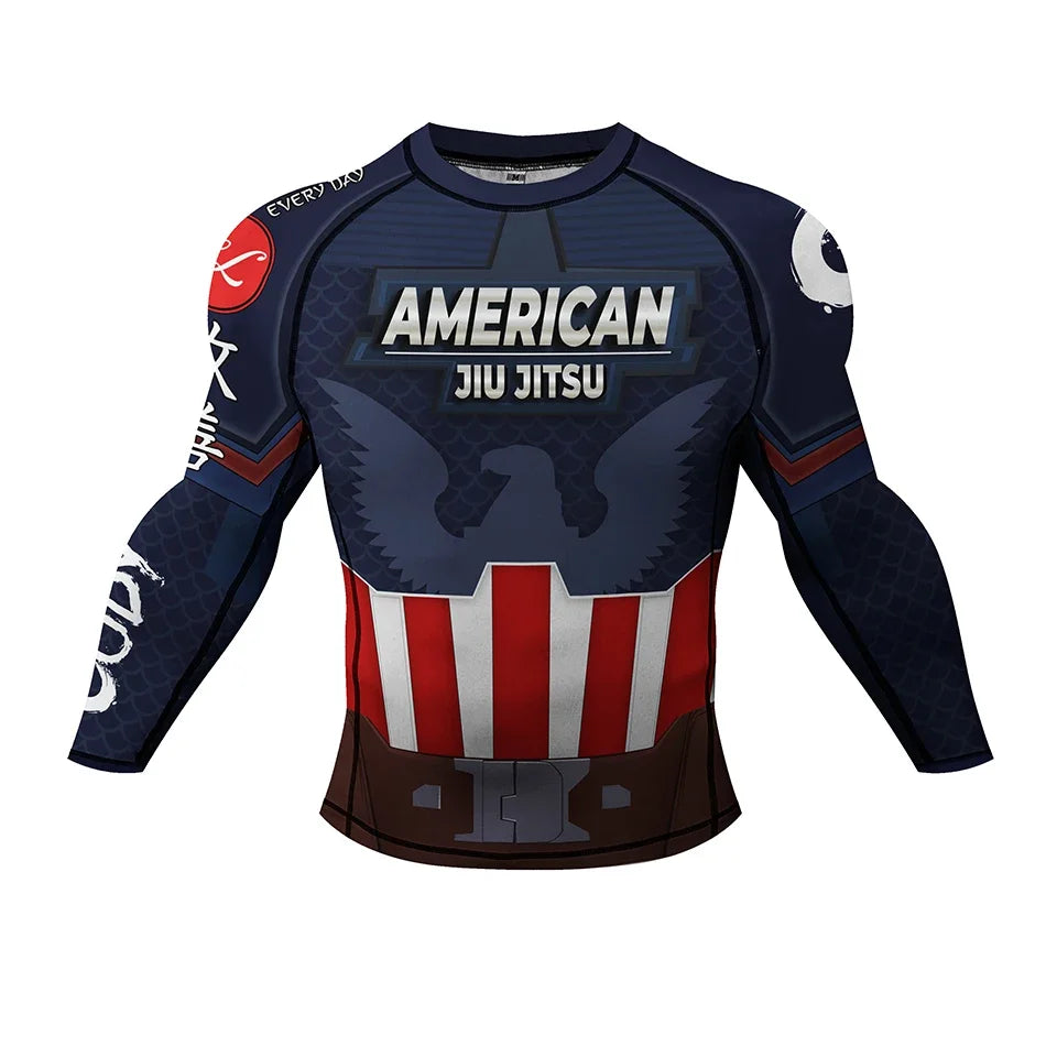 Tričko na jiu-jitsu Captain America – dlouhé rukávy, štít a orel