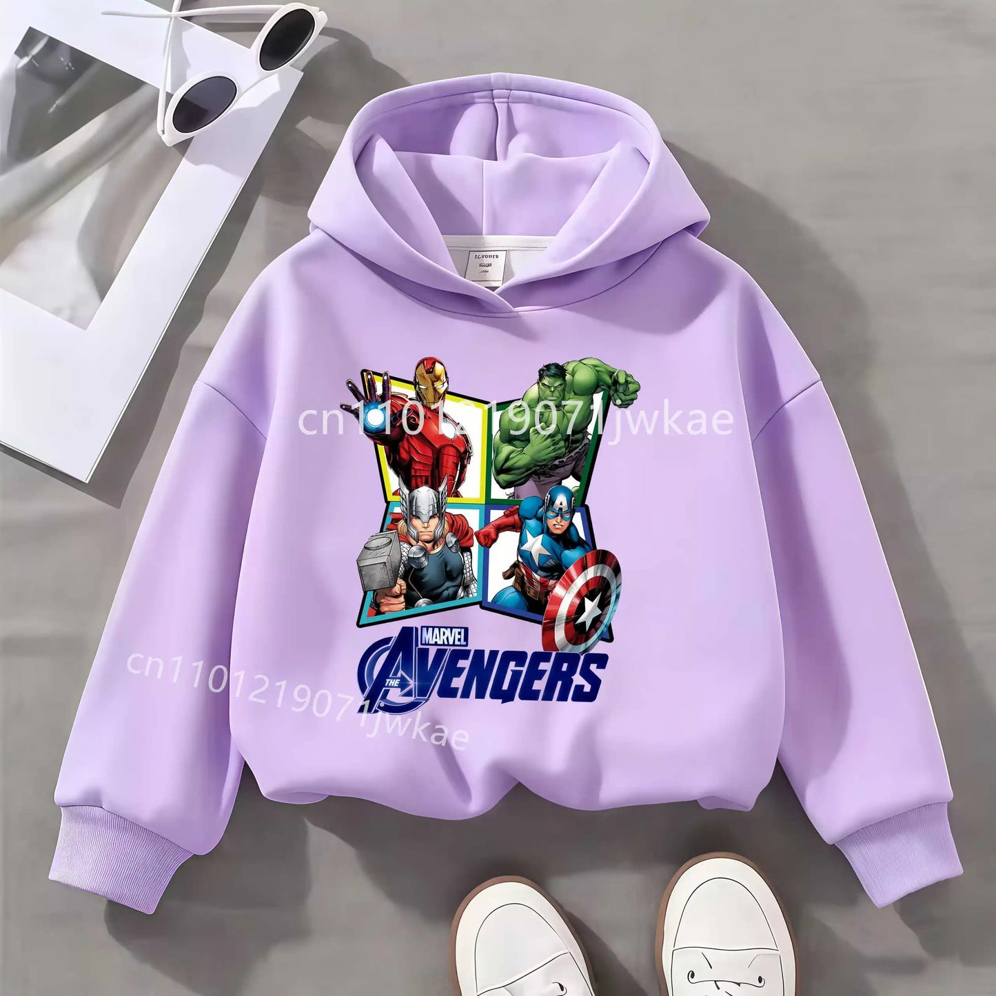 Sweatshirt com Capuz Infantil Avengers Losango 4 Heróis - Lilás