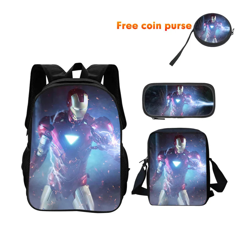 Conjunto de mochila escolar Avengers Iron Man, 3 peças - Reactor triangular com relâmpagos