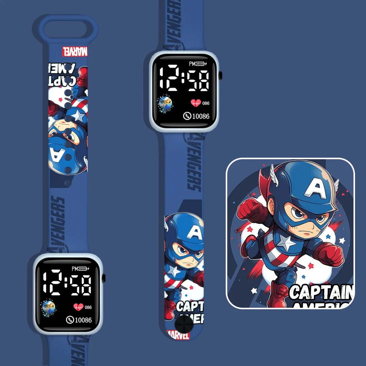 Kids' Captain America LED Watch - Blue Chibi