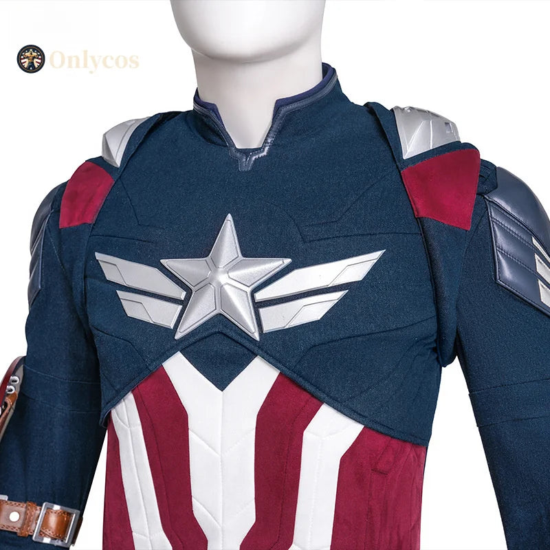Captain America-utklädnad (Falcon) – blå, vit och röd dräkt med rustning och sköld