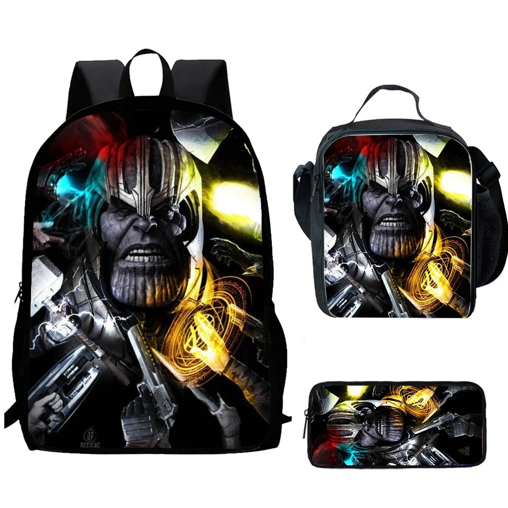 Třídílný batoh Thanos Dark – Portrét se zbraněmi, školní set pro děti
