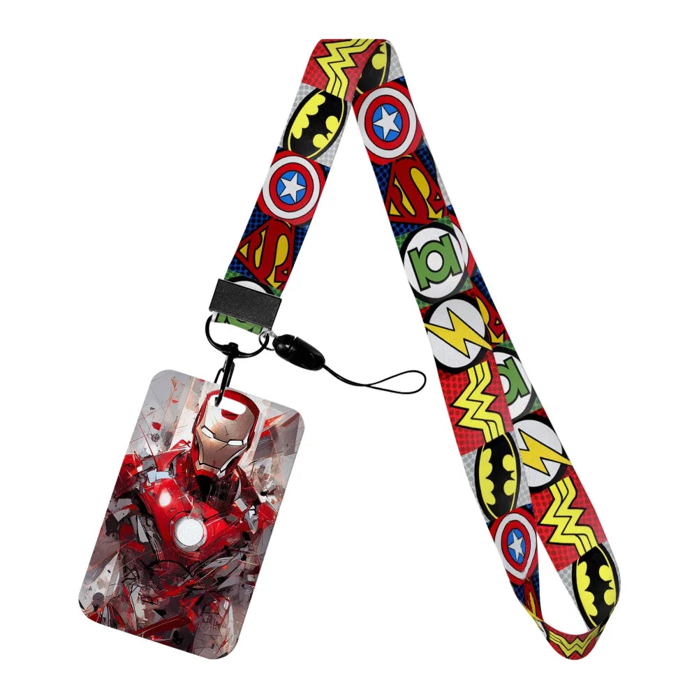 Iron Man-brickhållare med halsband – blandade DC- och Marvel-superhjältelogotyper