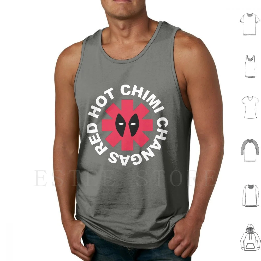 Deadpool Red Hot Chimi Changas Parody Tank Top - Gray