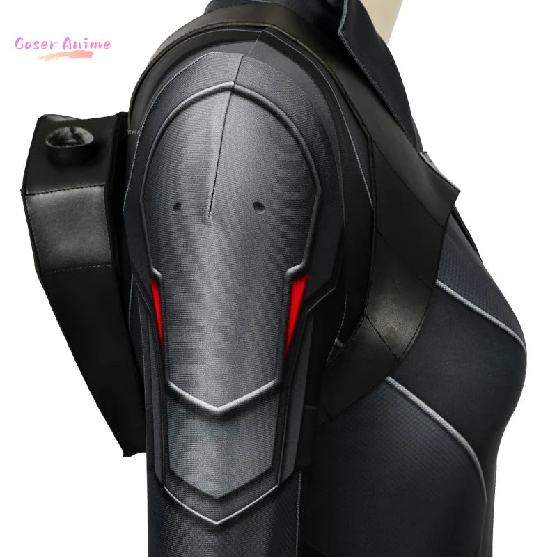 Fato de cosplay da Viúva Negra do filme - Macacão preto com cinto dourado para adulto