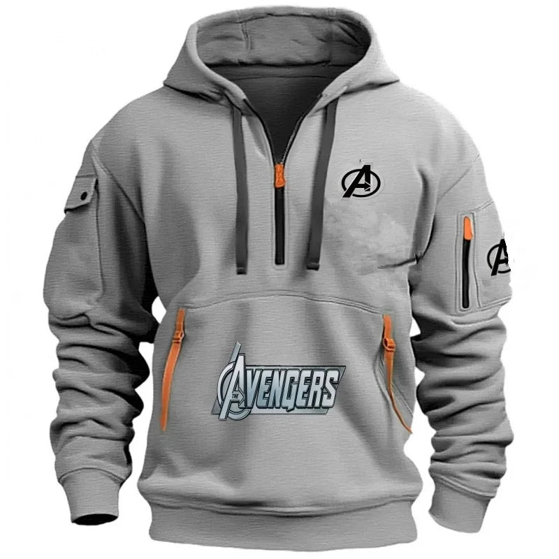 Avengers Half-Zip Hoodie Men's - Multi-Pocket Black Yellow