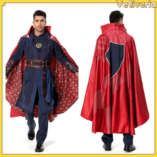 Kostým pro cosplay Doctor Strange: V mnohovesmíru šílenství – červený plášť, modré roucho a amulet pro dospělé