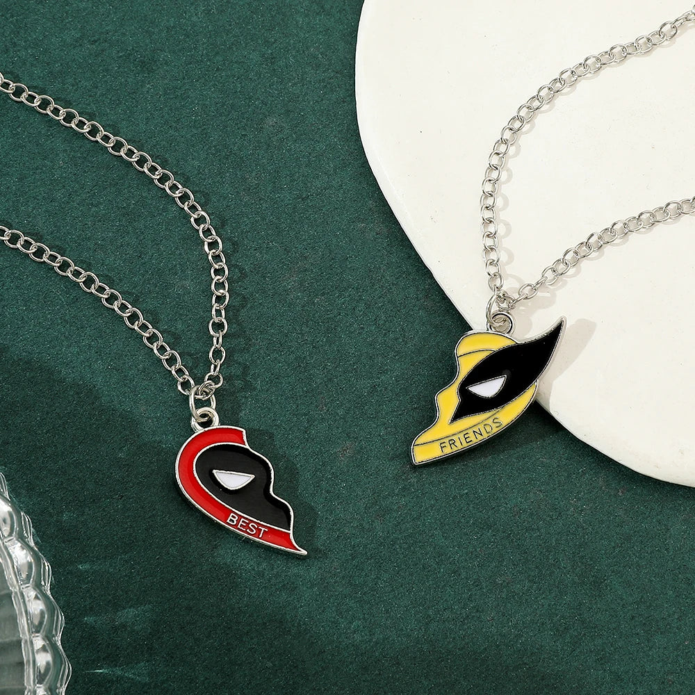 Deadpool Wolverine Duo Necklace - Heart Best Friends Pendants
