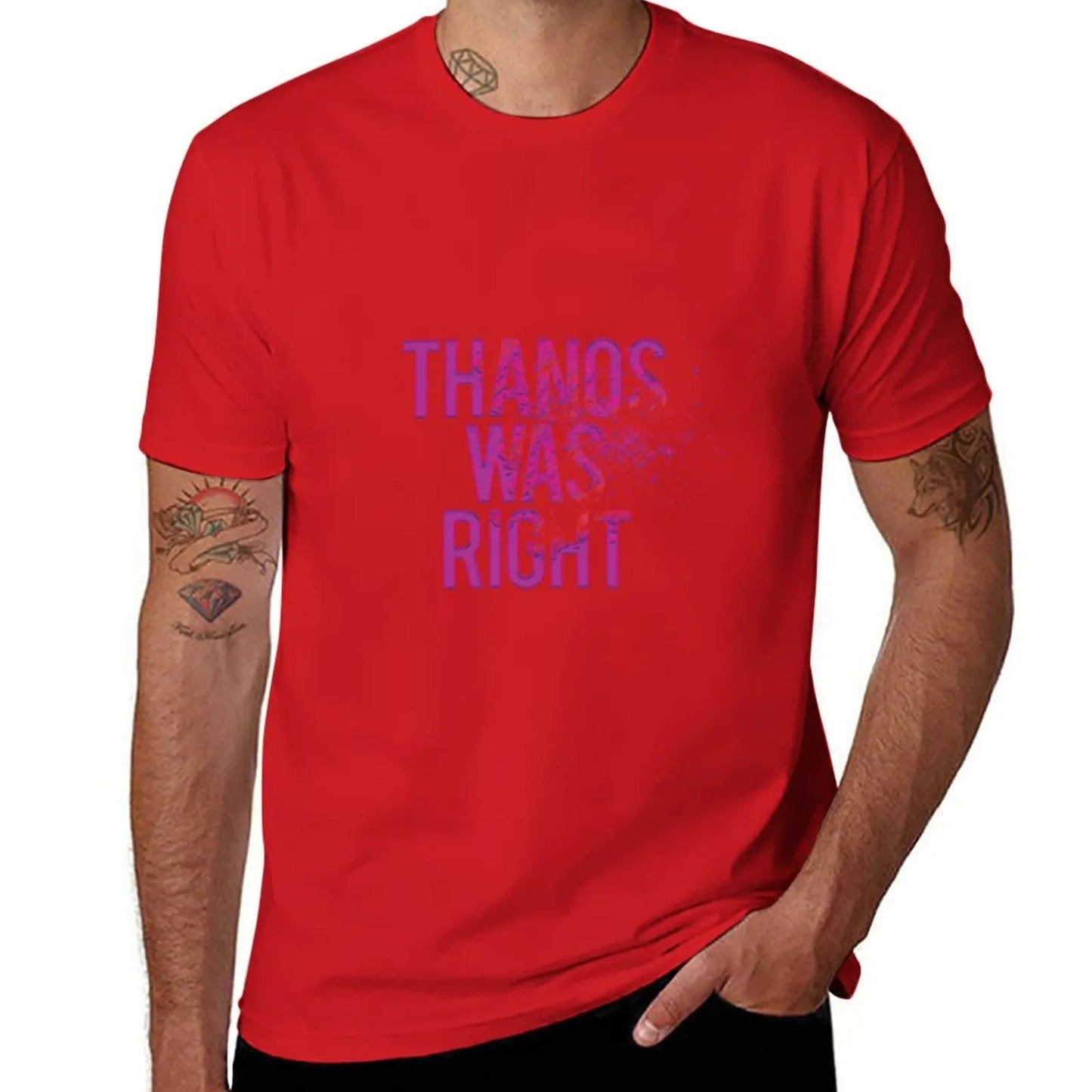 Thanos Was Right T-shirt – text med dammeffekt för män