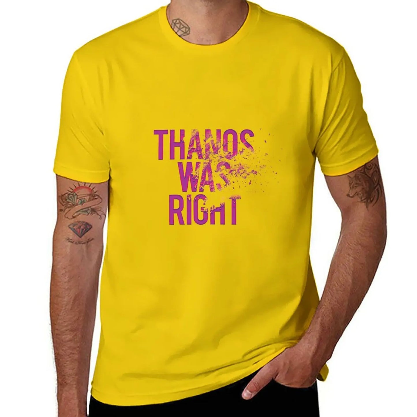 Thanos Was Right T-shirt – text med dammeffekt för män