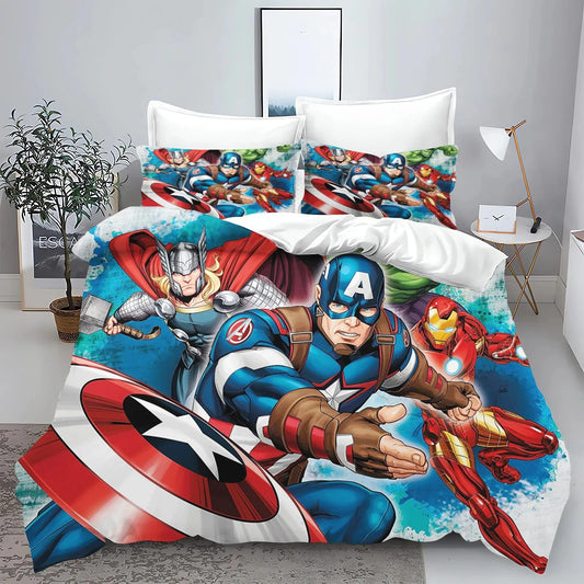 Povlak na peřinu Avengers – komiks, modré pozadí s cákanci