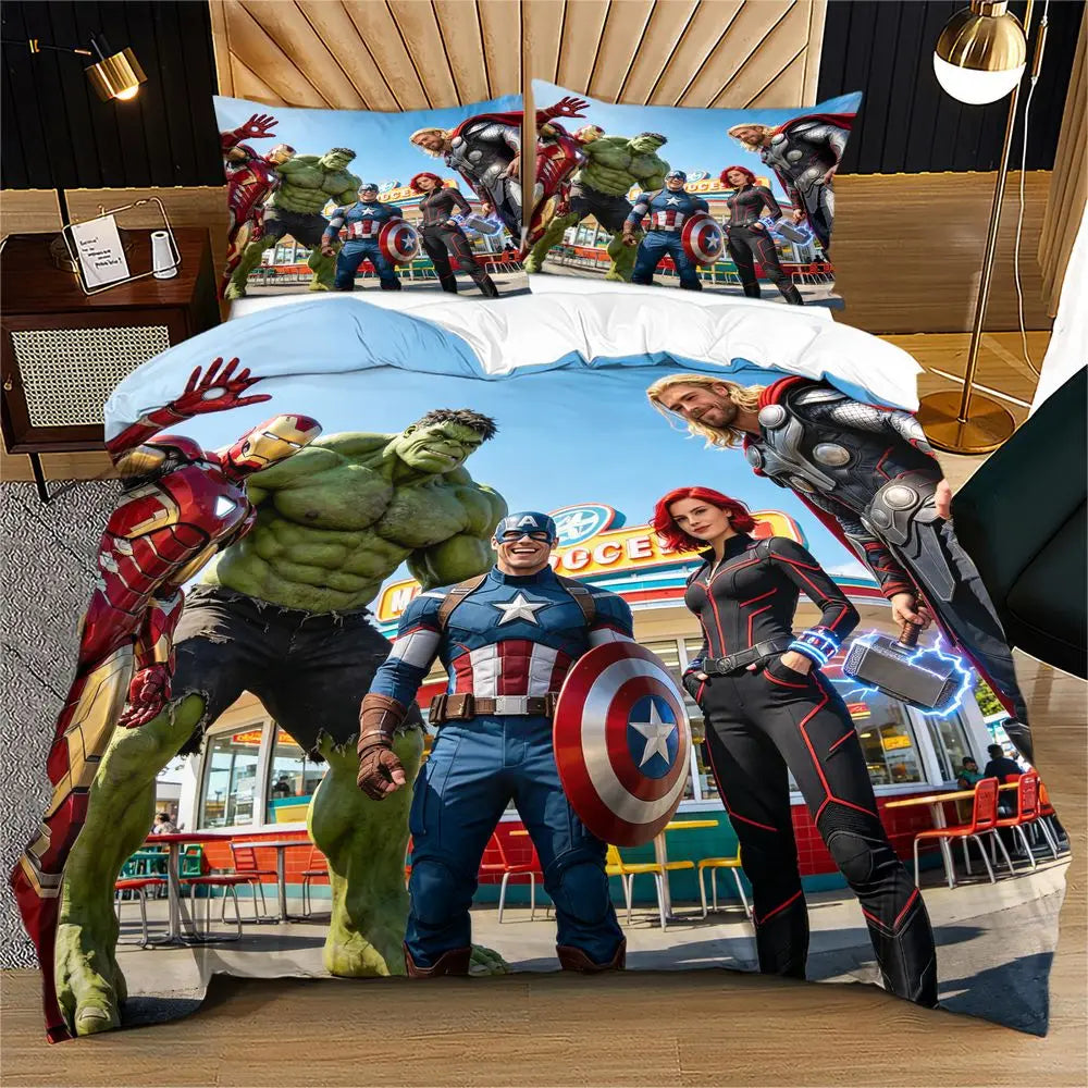 Avengers-sengesæt - gruppefoto i forlystelsespark