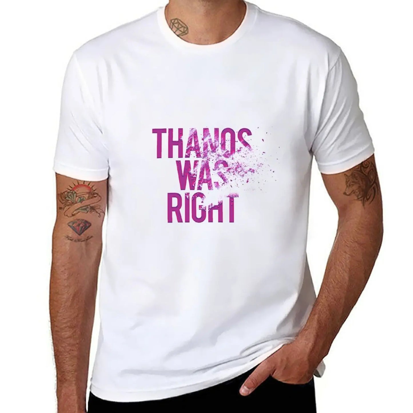 Thanos Was Right T-shirt – text med dammeffekt för män