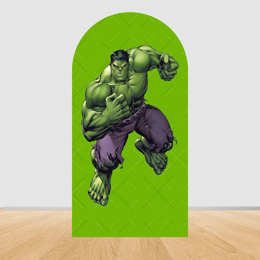 Painel de festa em arco Avengers Hulk - Salto com fundo verde liso