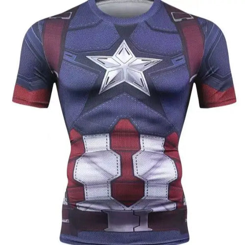 Captain America-kompressionstrøje – stjerne og diagonale striber