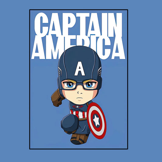 Poster Avengers Captain America - Stil chibi, fundal albastru deschis