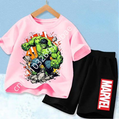 Dětské tričko Avengers Hulk – růžový komplet s černými šortkami