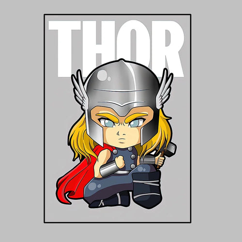 Poster Avengers Thor - Stil chibi, fundal gri