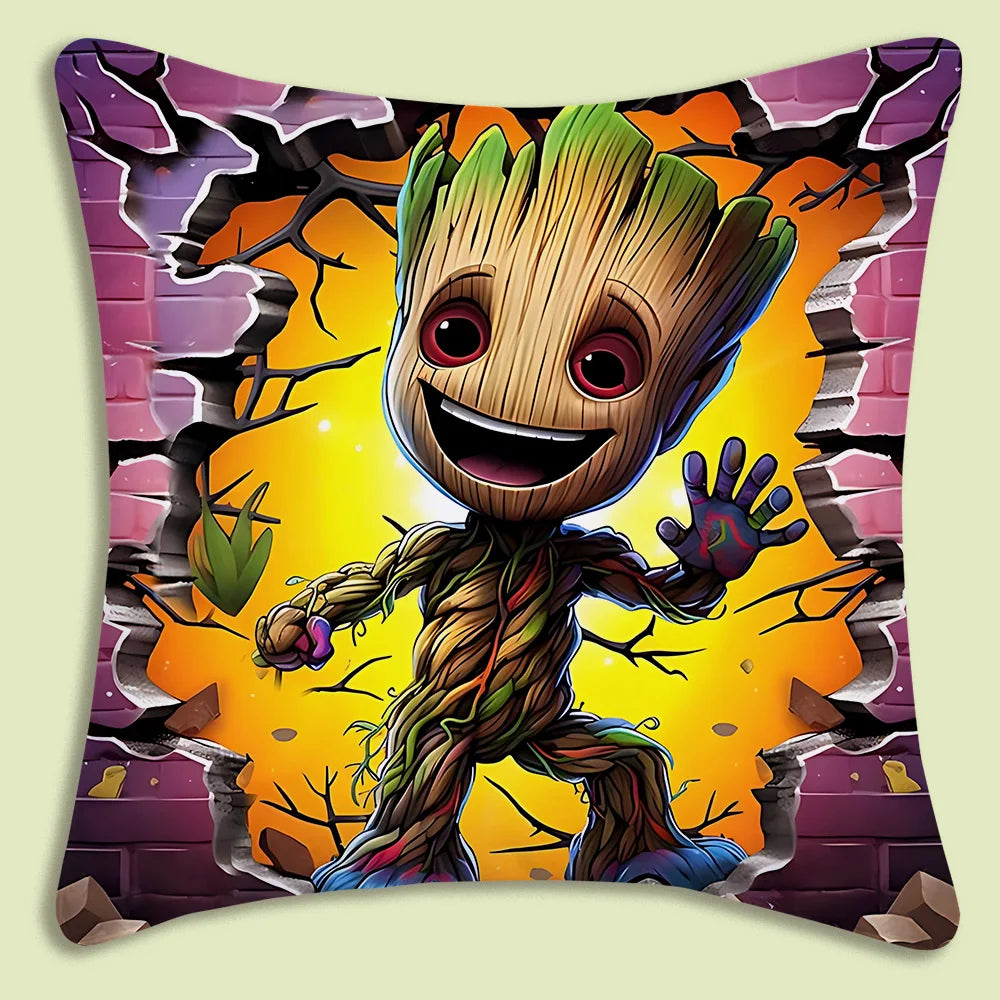 Baby Groot kuddfodral – I Am Groot, svart bakgrund, tonad text