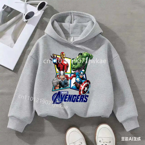 Avengers børnehættetrøje med diamantmotiv og 4 helte – grå
