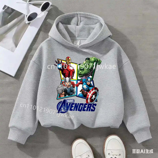 Gyermek Avengers kapucnis pulóver 4 hős rombuszmintával – szürke
