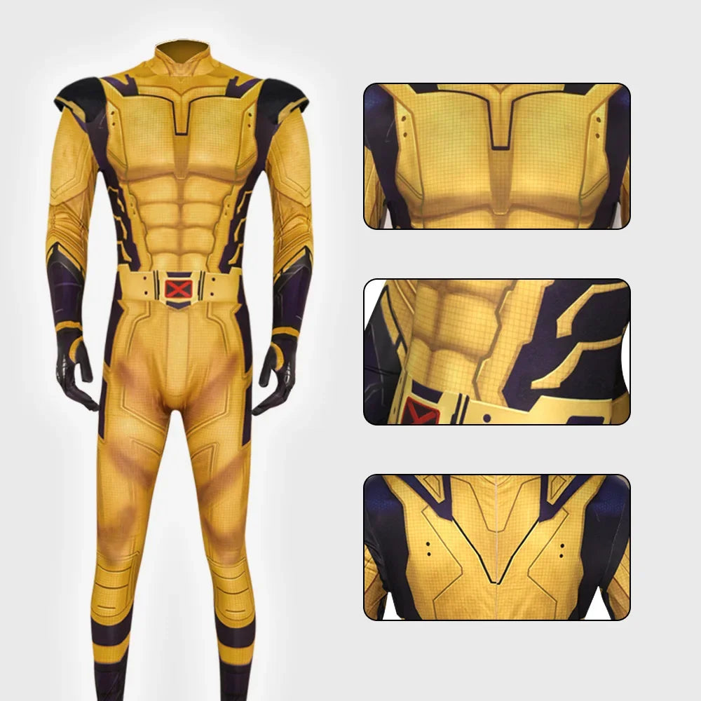 Disfarce Wolverine - Fato amarelo e azul-marinho com cinto com X