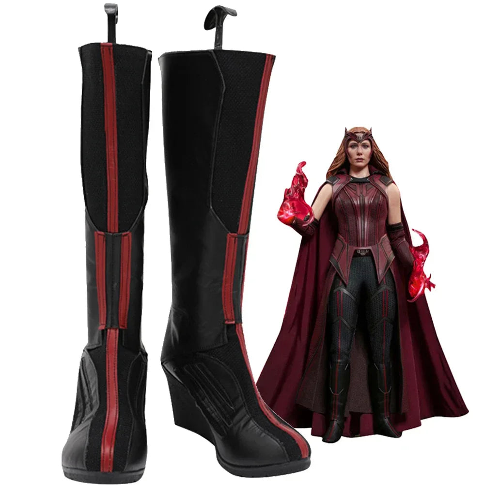 Scarlet Witch Boots - Black and Red Leather with Wedge Heel (Women's)
