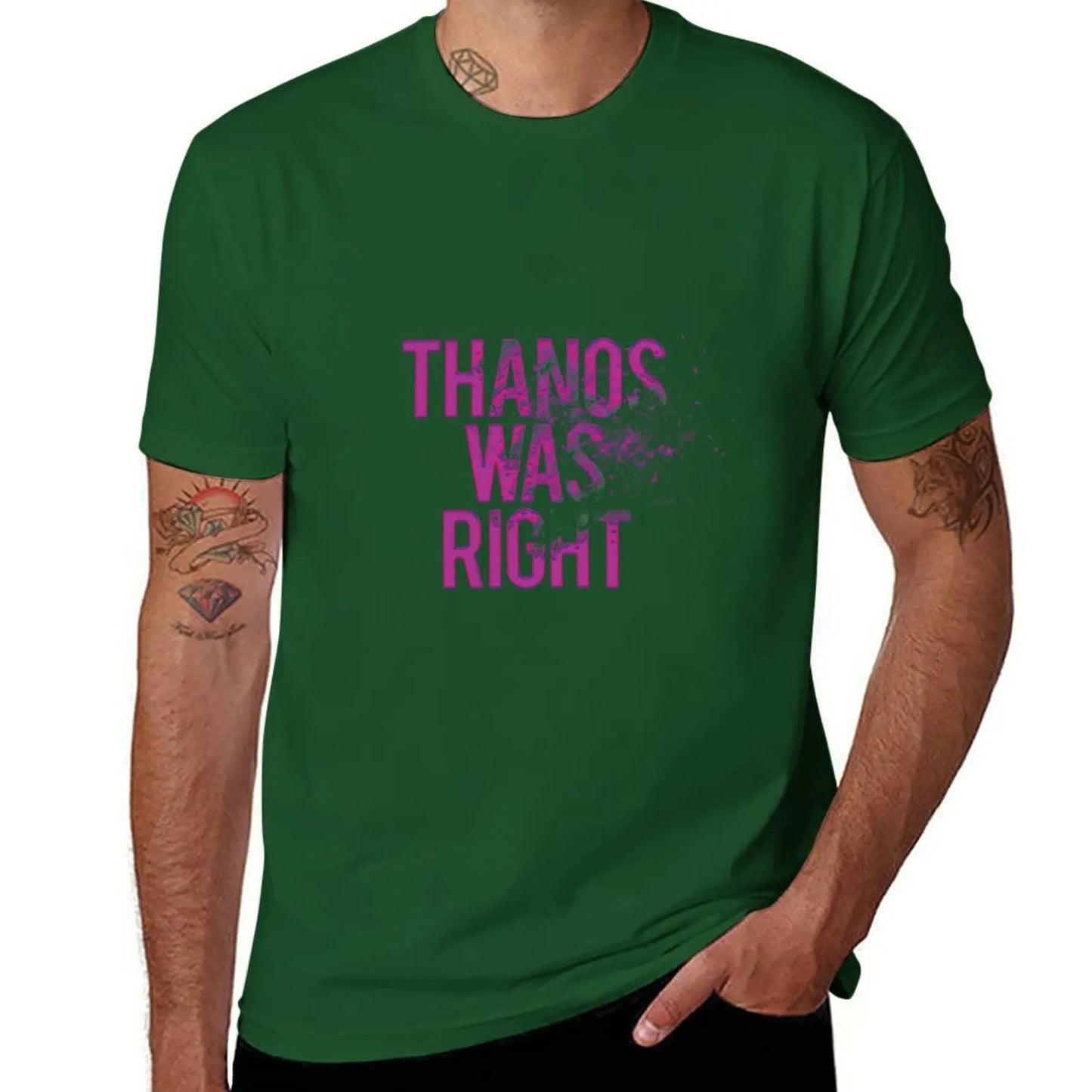 Thanos Was Right T-shirt – text med dammeffekt för män