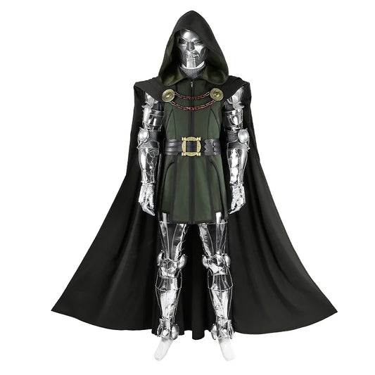 Kostým Doctor Doom - stříbrný overal s brněním a černým pláštěm