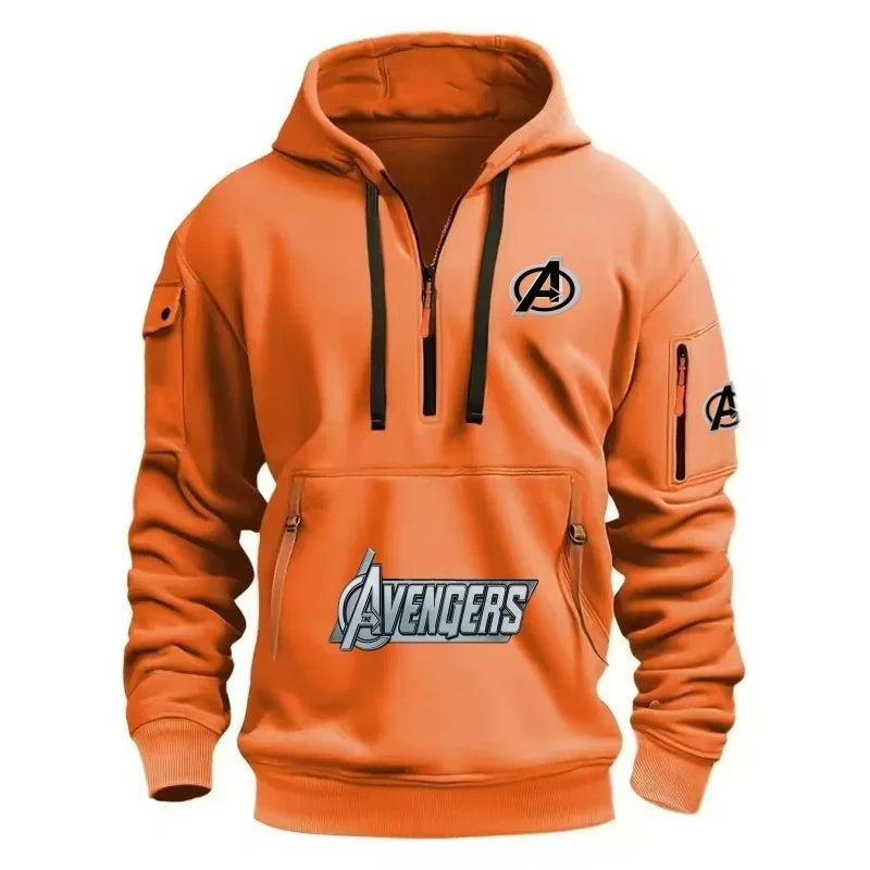 Avengers Half-Zip Hoodie Men's - Multi-Pocket Black Yellow