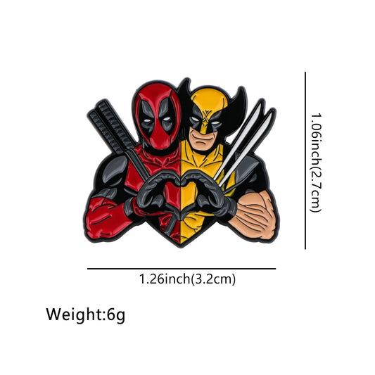 Kovový odznak Deadpool & Wolverine – brož s dvojicí a srdcem