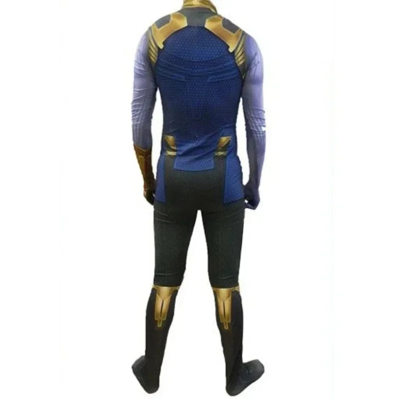 Thanos-dräkt - blå och guldfärgad dräkt med handske